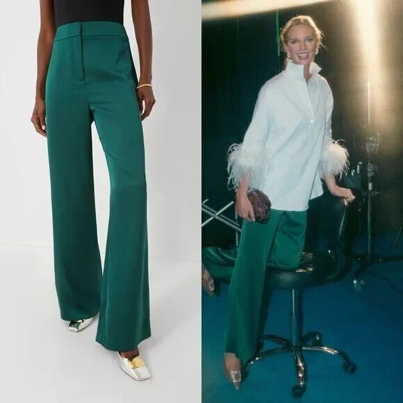 Tuckernuck NEW Deep Green Erin Wide Leg Pant Large Wedding Date Corp Core Party - Picture 3 of 6